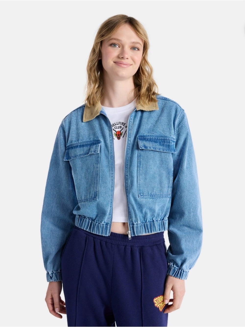 New! Stranger Things AV Denim Jacket Womens Size Large by No Boundaries